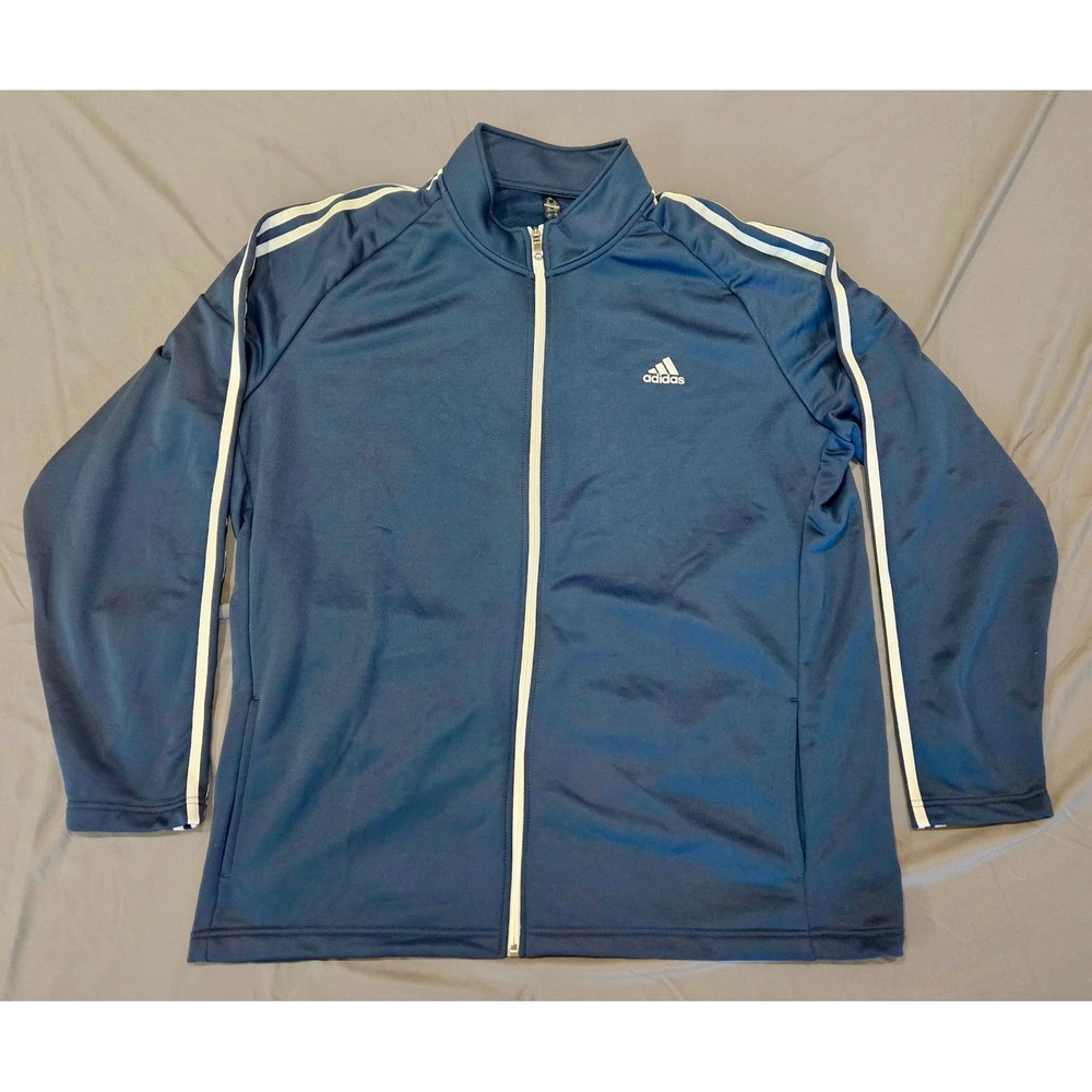 Adidas Golf Track Jacket Mens 2XL Navy Blue Full Zip 3-Stripe Logo